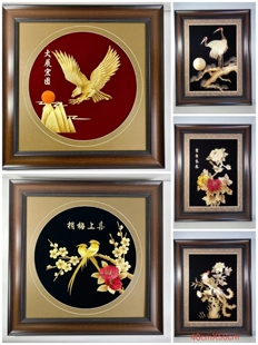 麦秆画装饰画手工制作特色工艺品镜框画框中国风