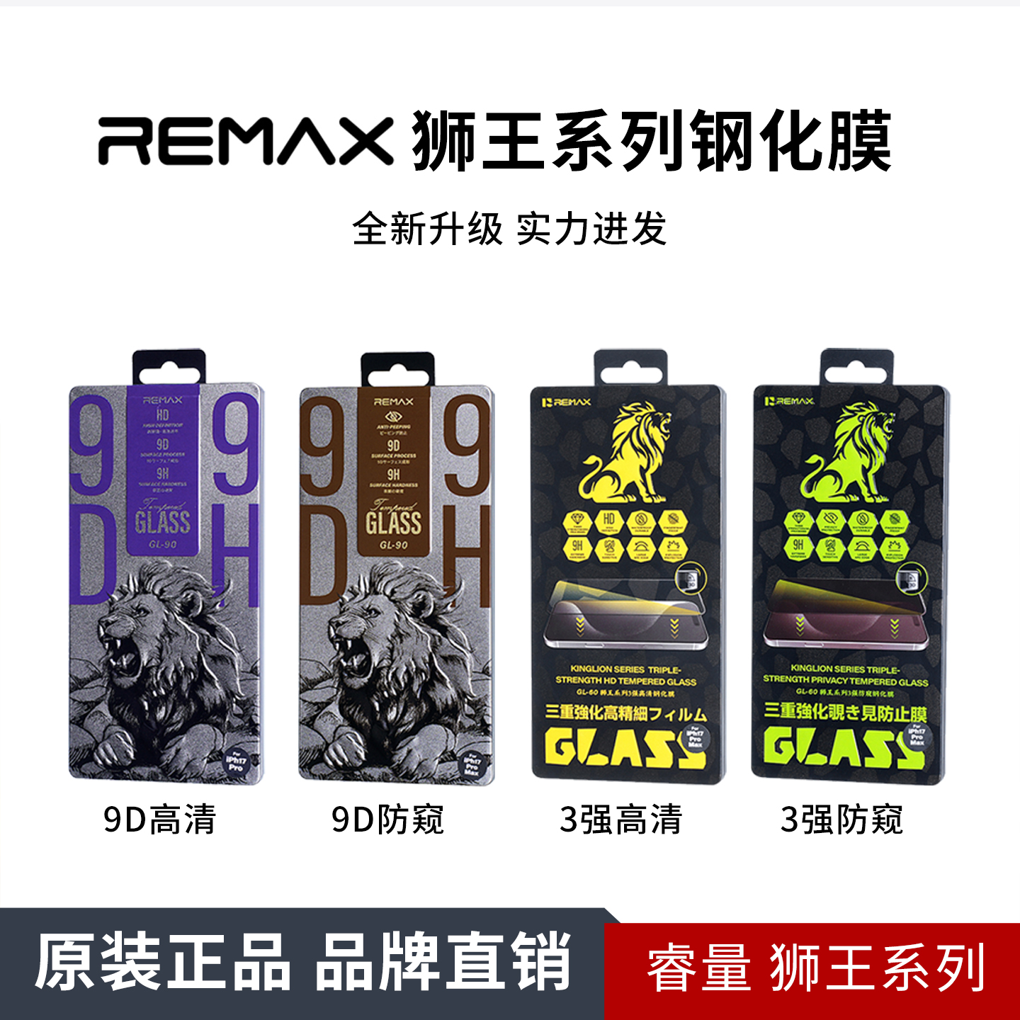 睿量狮王系列钢化玻璃膜高清防窥