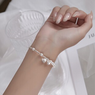 925纯银碎银仿珍珠铃兰花手链女ins风时尚高级感气质手串