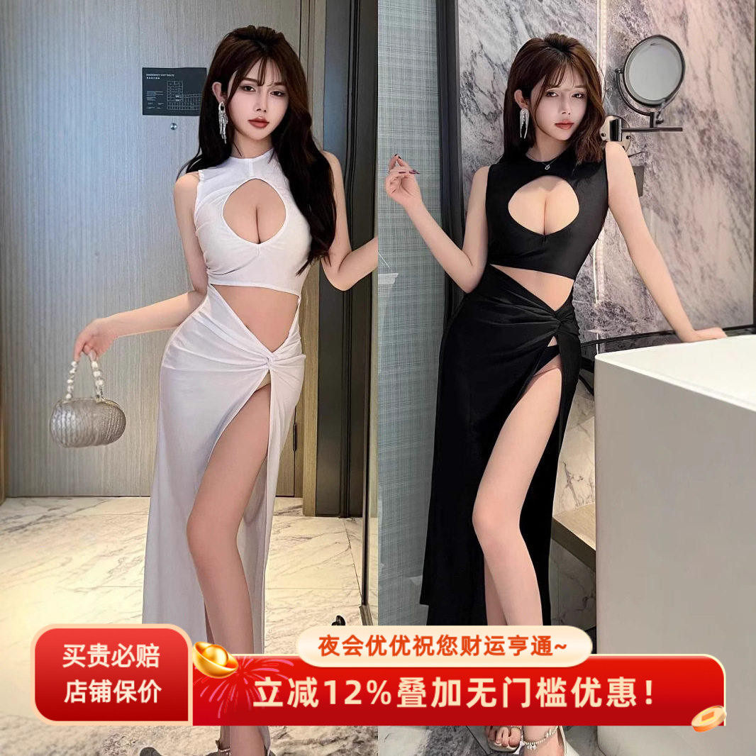 遮肉显胸大名媛高级感夜场性感连衣裙低胸聚拢显白显瘦桑拿晚礼服