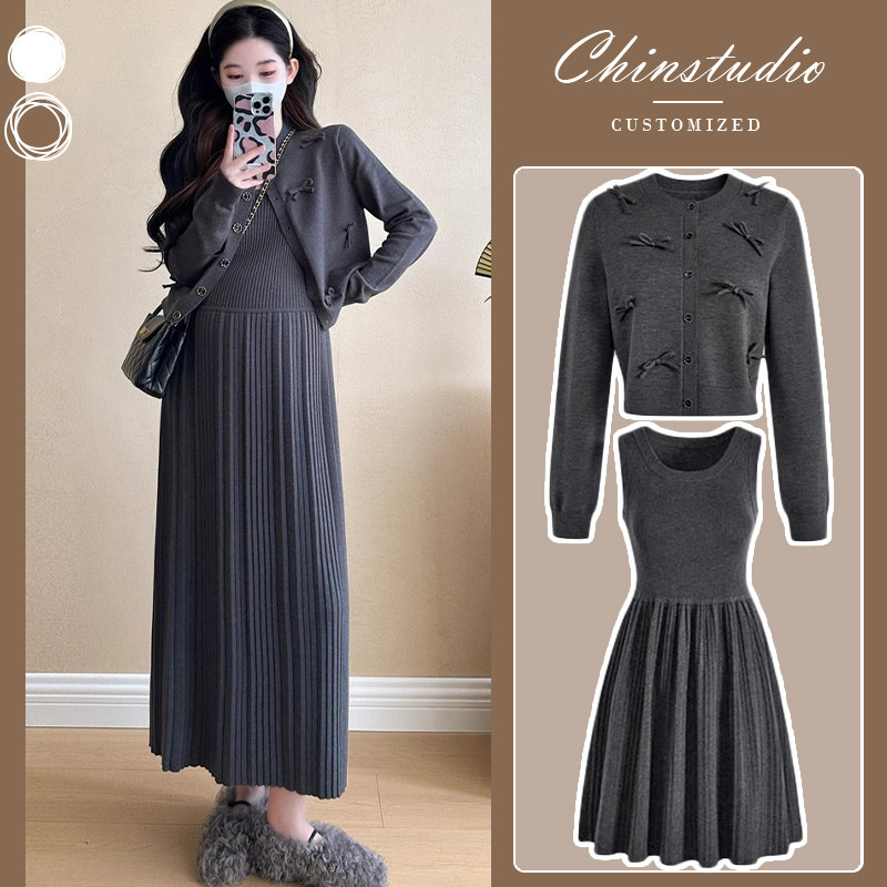 출산 겨울 드레스 2024 새로운 스타일의 작은 향기로운 양복 유행 가을 겨울 고급 착용 겨울 투피스 세트