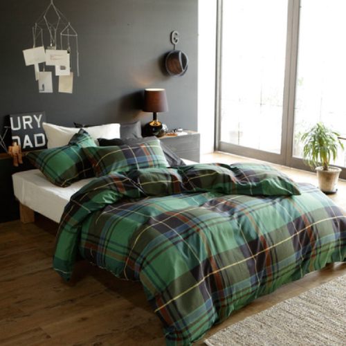 日本原单100%棉色织枕套被套床单