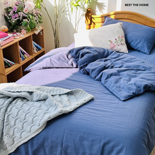 出口日单 新品 100%棉双层纱新配色 枕套 被套 床单床笠 四件套