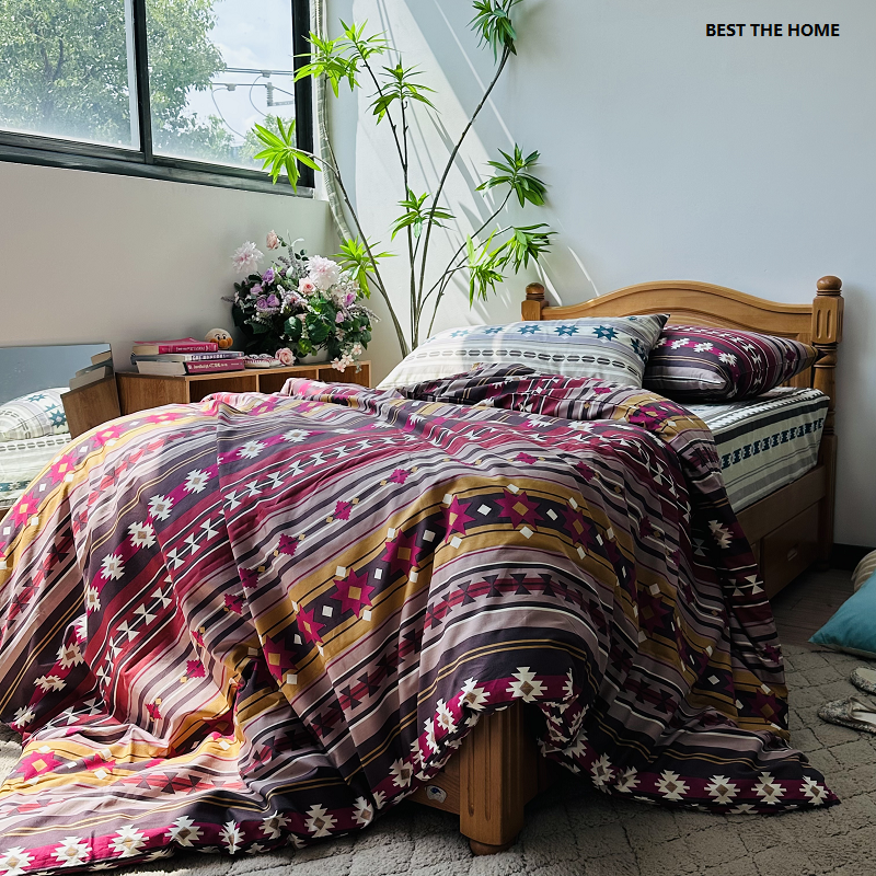 开学季福利 日单100%棉印花 单人床/宿舍床 枕套 被套 床单 2色