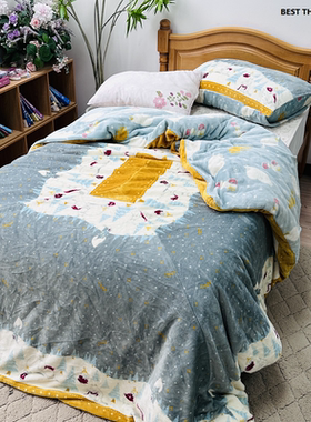 出口日本 品牌订单 AB版法兰绒印花床上用品 枕套被套 新品断码