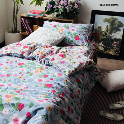 出口日本订单 全棉60支贡缎印花床上用品 枕套被套床单床笠四件套