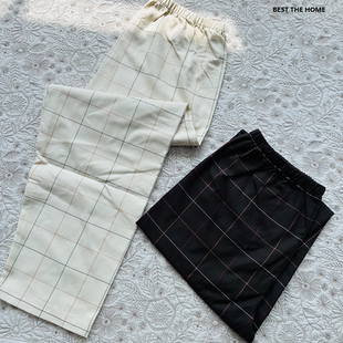 日单 春秋款 100%棉 轻磨毛色织格 日式家居裤 中等厚度全棉制品