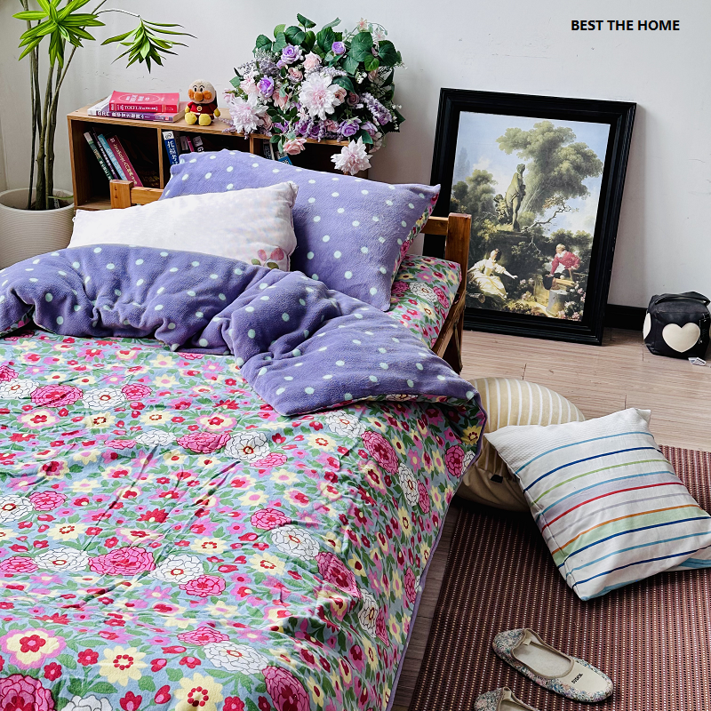 冬季款 日单床上用品 全棉绒布配珊瑚绒  枕套 被套 床单 四件套