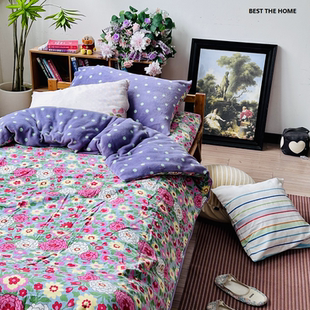 冬季款 日单床上用品 全棉绒布配法兰绒枕套 被套 床单 四件套