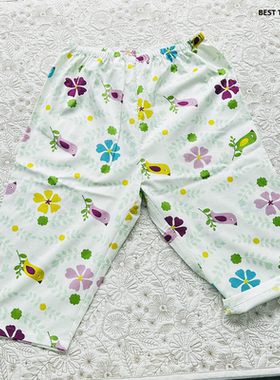 出口日单 100%棉 32支印花 女士家居7分裤/七分睡裤 柔软舒适