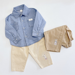 25新款日单小木马cottoli男孩宝宝儿童纯棉长裤长袖外套牛仔衬衫