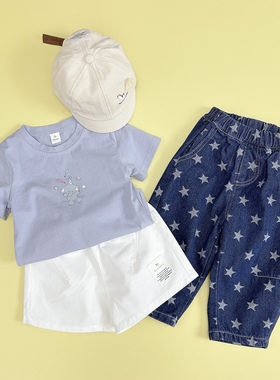 日单26小木马cottoli春夏新款男童宝宝短袖T恤帽子短裤星星牛仔裤