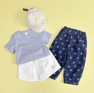 日单26小木马cottoli春夏新款男童宝宝短袖T恤帽子短裤星星牛仔裤