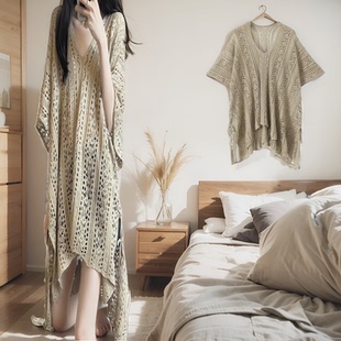 2025春夏新款慵懒风v领防晒衫法式镂空罩衫宽松针织上衣大码女装