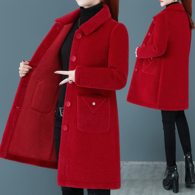 水貂绒外套女中长款2023秋冬季新款女装韩版羊绒大衣加厚毛呢大衣