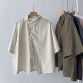 夏季 设计感斜襟宽松上衣 女衬衣休闲日系简约气质衬衫 薄款 百搭短袖