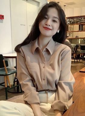 小蜜蜂衬衫女秋冬季新款磨毛斜纹肌理感小众长袖衬衣洋气打底衫