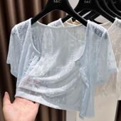 网纱罩衫 新中式 配吊带裙子披肩短袖 女夏季 薄上衣 蕾丝防晒外搭开衫