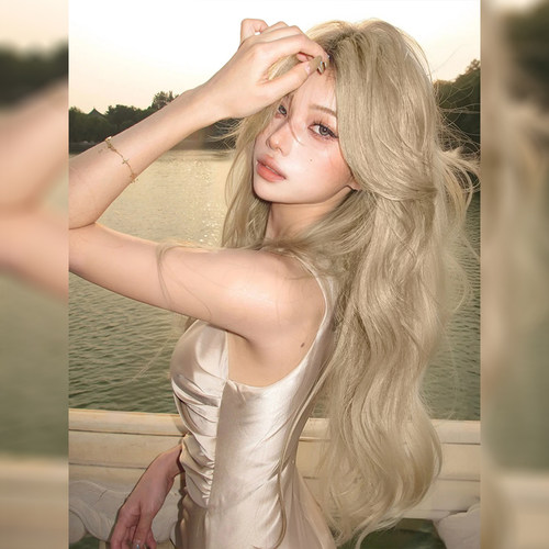 白金金色网红中分八字假发