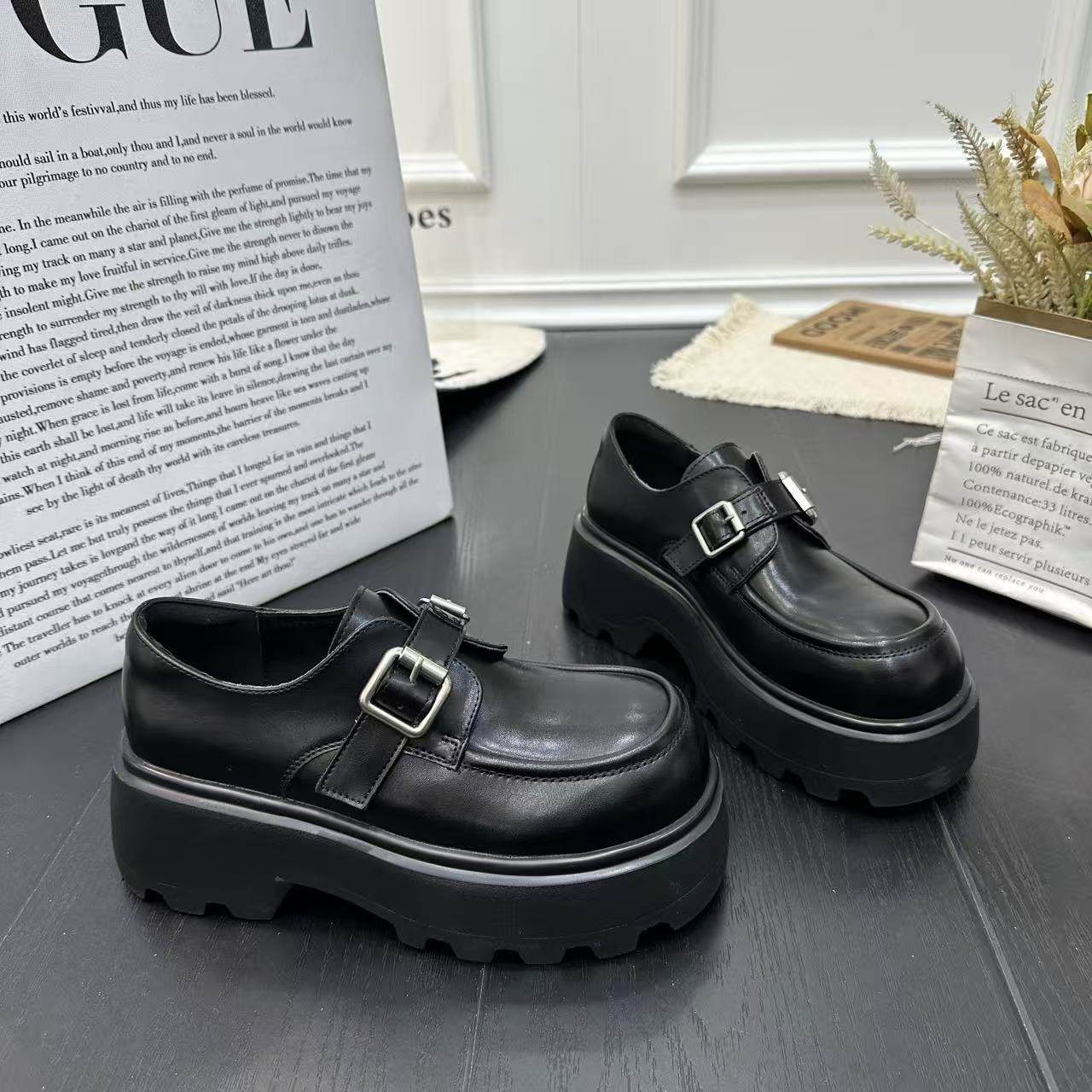 欧洲站2026年新款时尚休闲增高粗跟松糕鞋女黑色厚底魔术贴乐福鞋,女鞋,棉鞋,淘宝优惠券,粉丝福利购,淘宝优惠卷