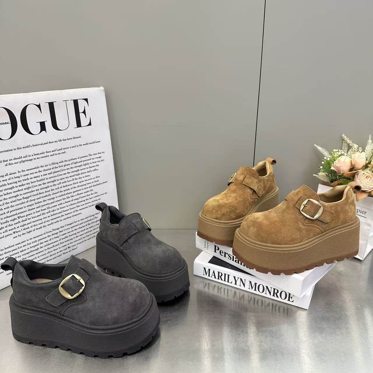 2026年复古小个子厚底松糕底一脚蹬勃肯鞋女时尚百搭坡跟乐福单鞋,女鞋,棉鞋,淘宝优惠券,粉丝福利购,淘宝优惠卷