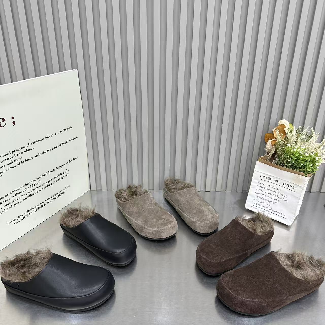 欧洲站厚底加绒包头半拖鞋女2026年新款秋冬一脚蹬毛毛简约棉拖鞋