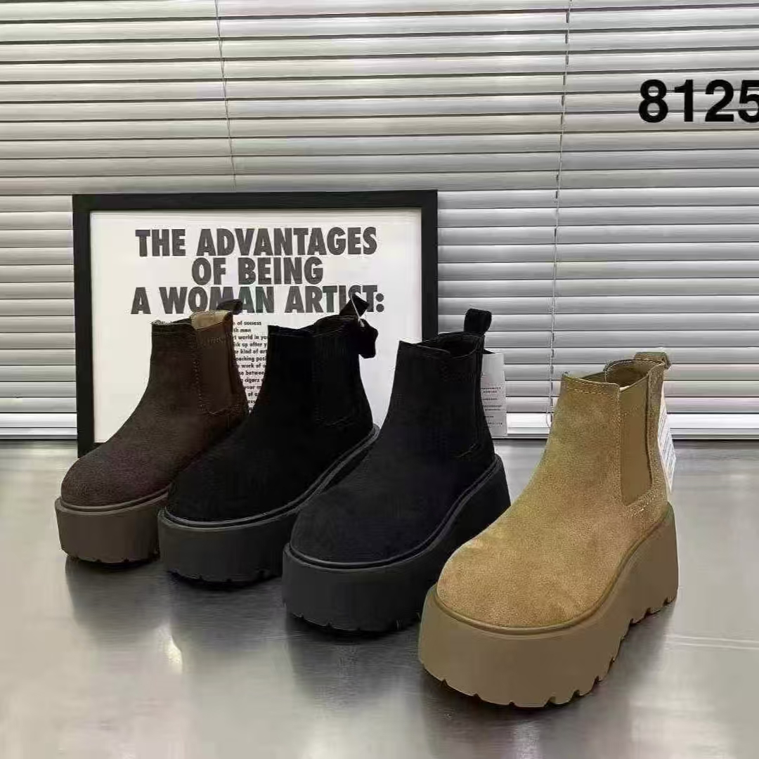 欧洲站2025冬季新款厚底松糕马丁靴女复古增高烟筒切尔西短靴女潮