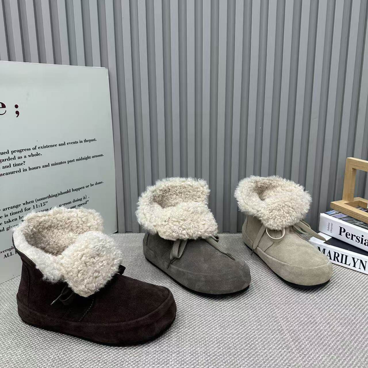 韩系圆头内增高翻边羊羔毛雪地靴女2026新款冬季加绒保暖棉靴短靴