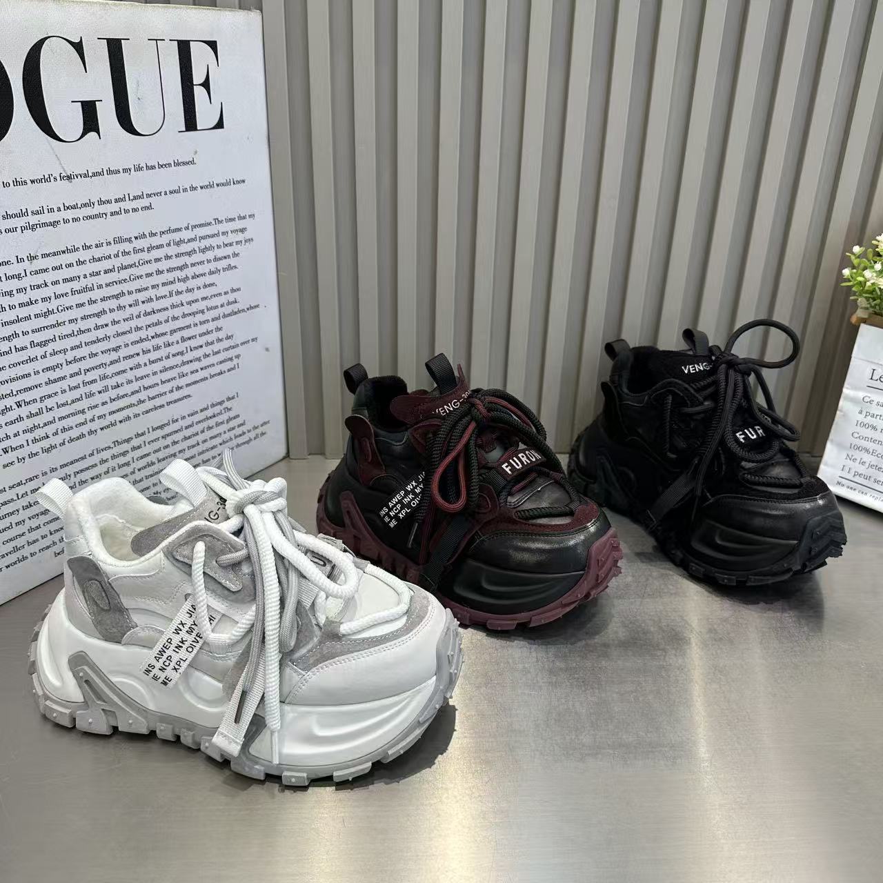 欧货复古做旧厚底加绒老爹鞋女2025冬季新款小个子增高休闲运动鞋