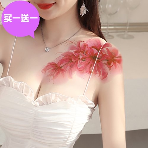 大图花臂彼岸花纹身贴防水持久