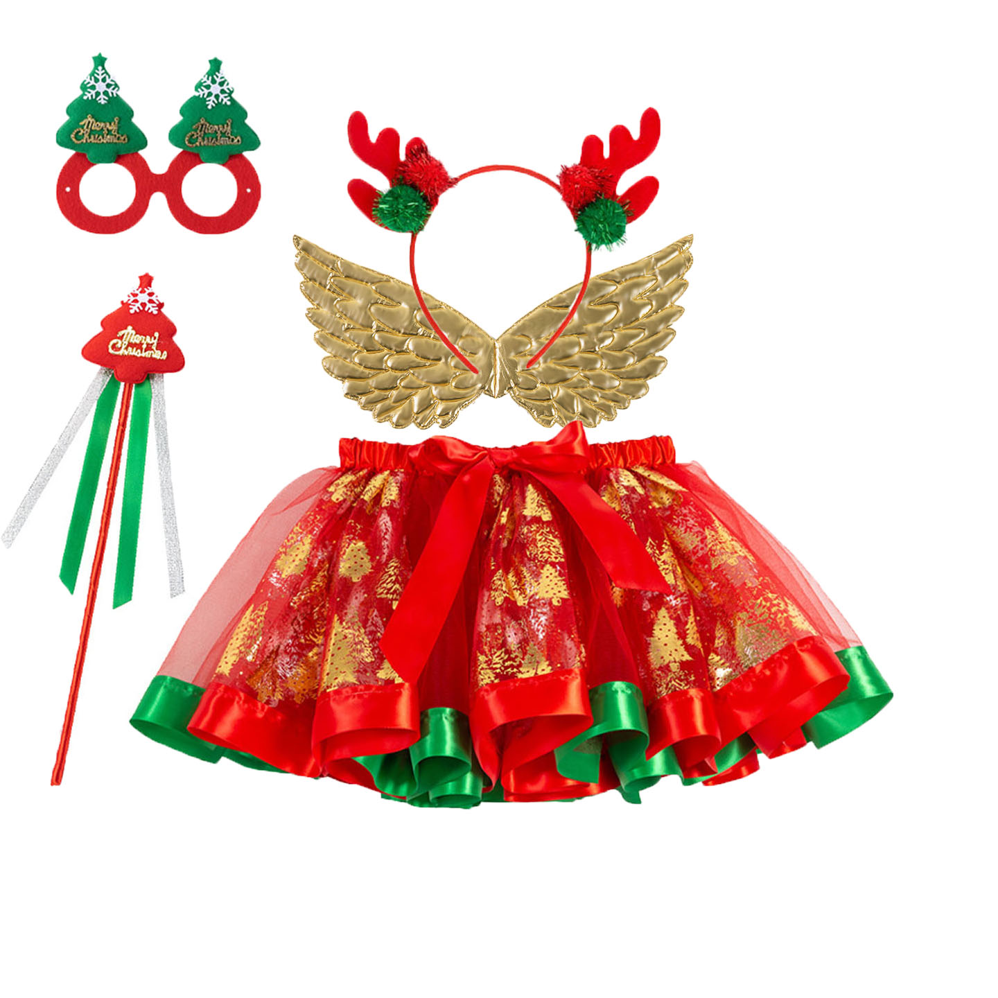 圣诞女童红色tutu百褶短裙表演
