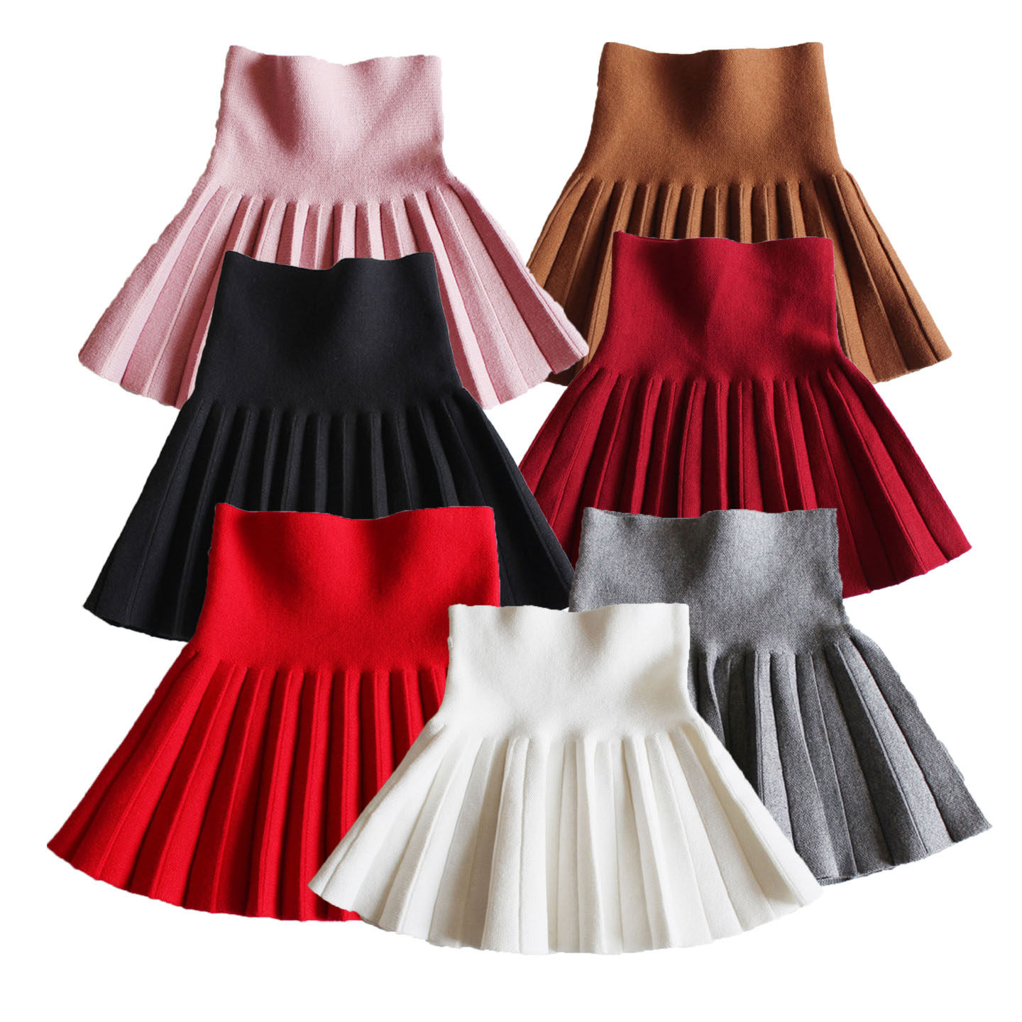 儿童裙子百搭高腰百褶裙女童棉质修身不易褪色短裙针织秋冬半身裙