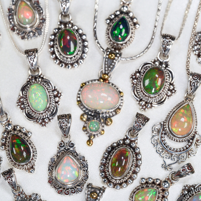 尼泊尔手工天然欧泊纯银吊坠女