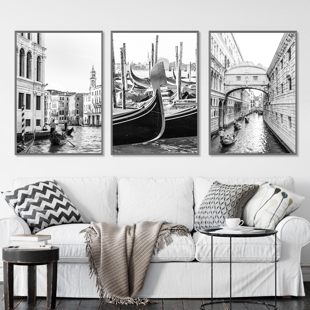 威尼斯街头人文风景黑白摄影装饰画意大利建筑复古文艺老照片挂画