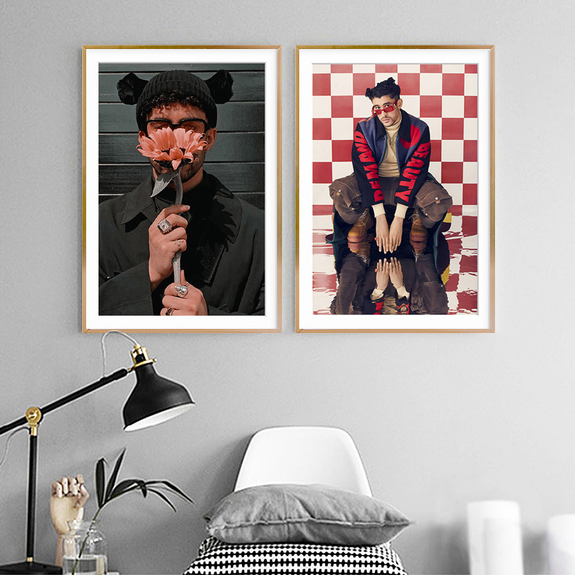 欧美说唱嘻哈歌手bad bunny坏痞兔海报装饰画酒吧咖啡厅背景墙画