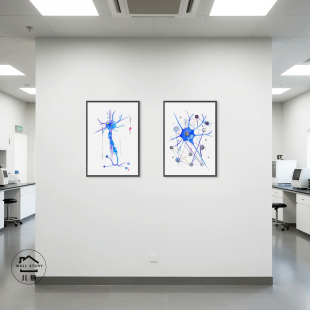 神经元水彩艺术装饰画脑科学主题实验室挂画医学机构科技感挂画