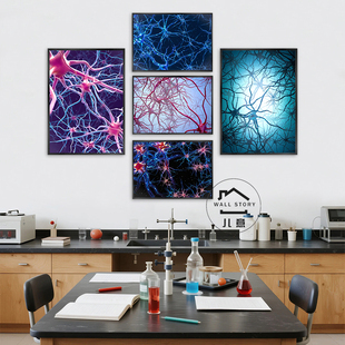 神经科学主题装饰画现代科技感实验室办公室大脑神经元结构图挂画