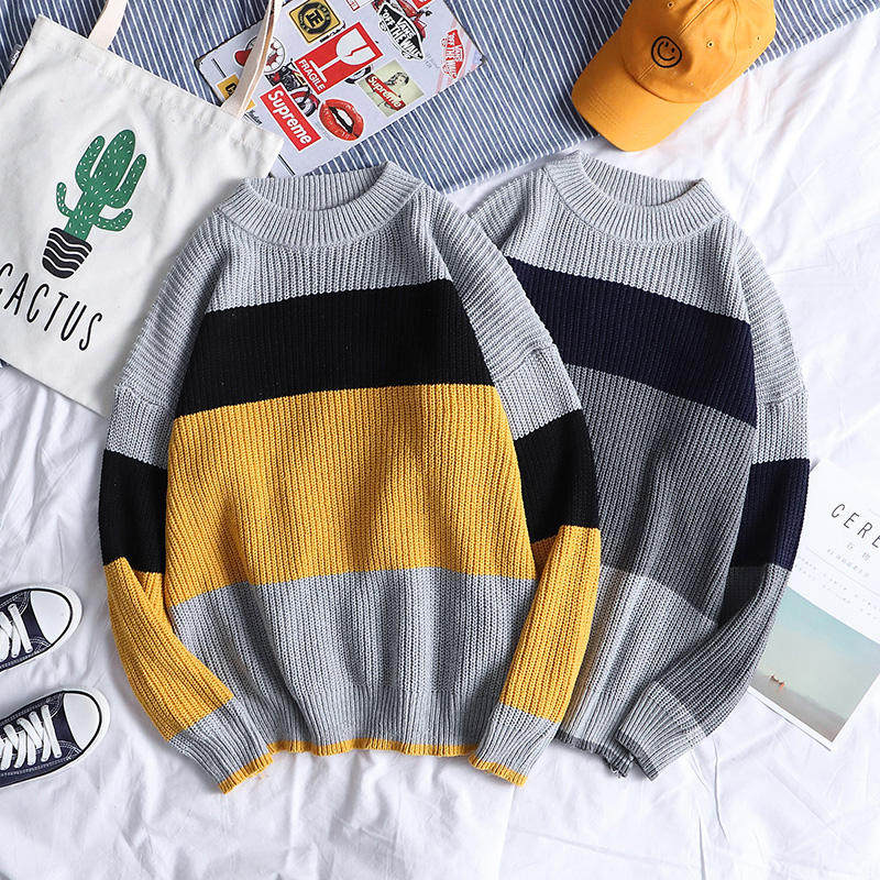 秋冬季ulzzang新款情侣撞色毛衣男韩版宽松学生百搭针织衫上衣潮在类目 男装, 针织衫/毛衣中 - 来自Buy2taobao.com提供专业的淘宝代购服务