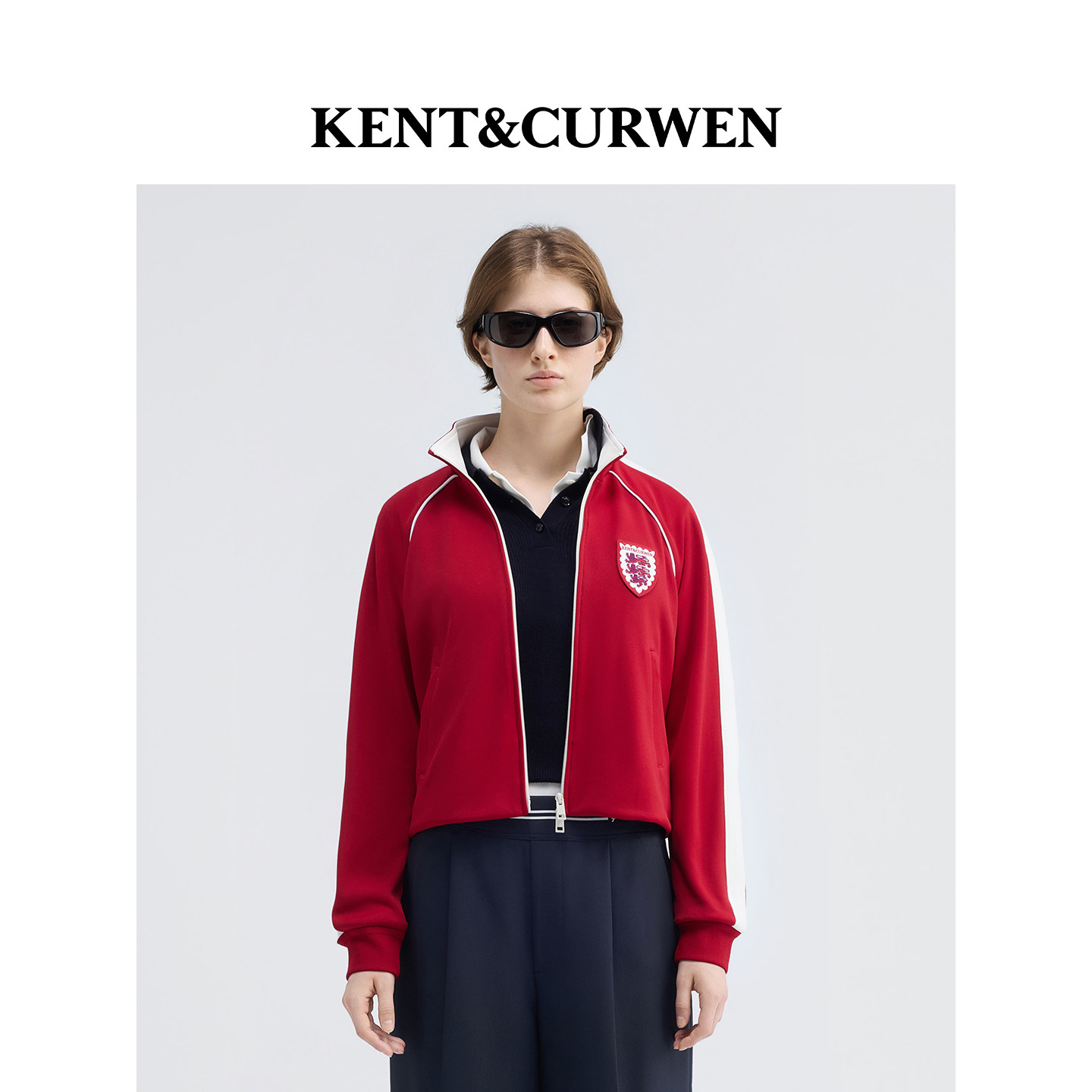KENT&CURWEN肯迪文三狮系列秋冬女装学院风撞色运动夹克复古外套