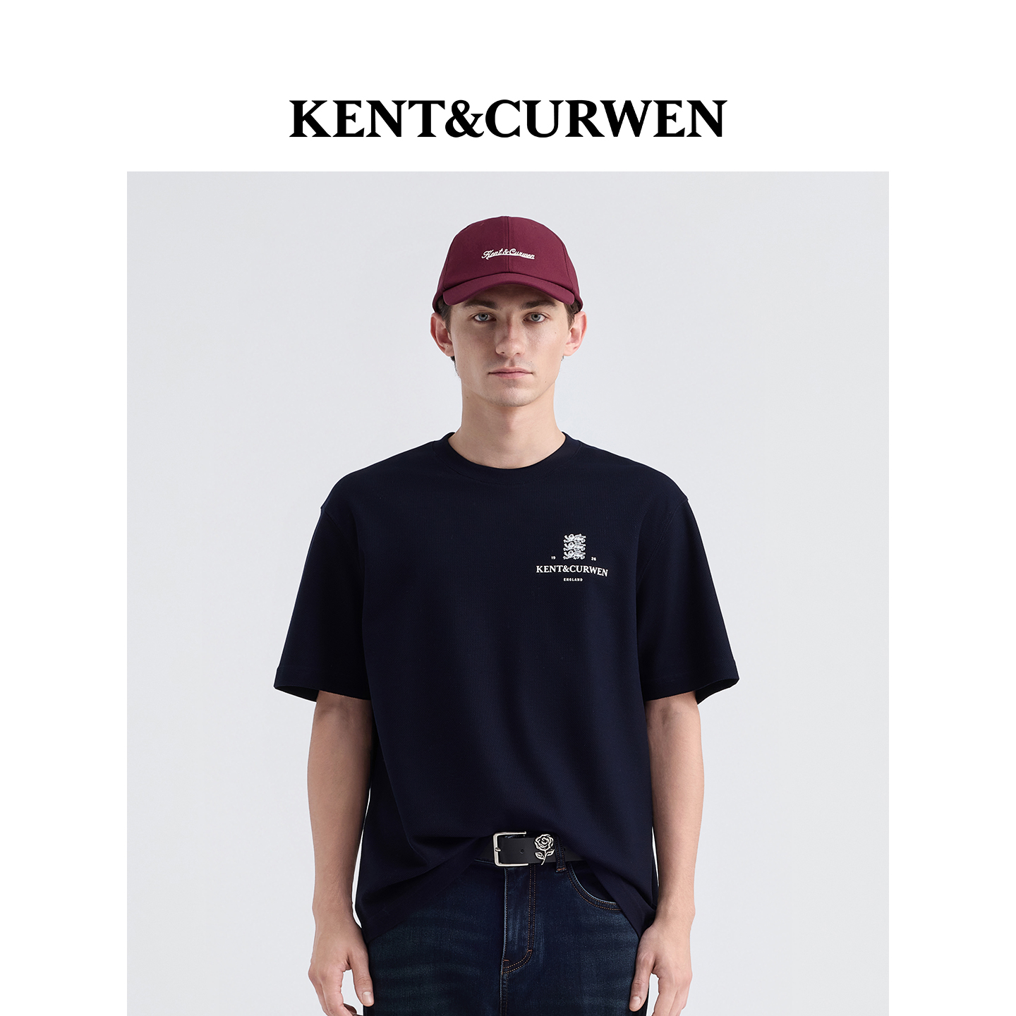 KENT&CURWEN/肯迪文2025早秋新品男士单珠网眼三狮硅胶印短袖T恤