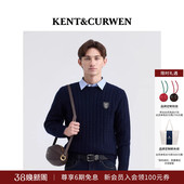 KENT&CURWEN 肯迪文秋冬羊毛混纺三狮徽章绞花毛衣