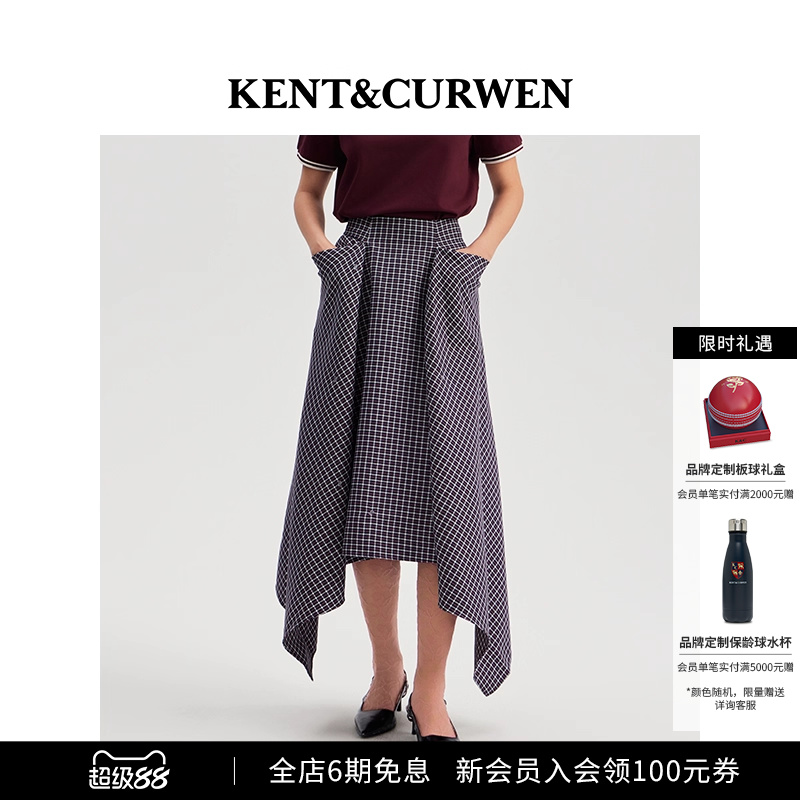 KENT&CURWEN/肯迪文2025春夏新品女士学院风格纹不规则时尚半身裙