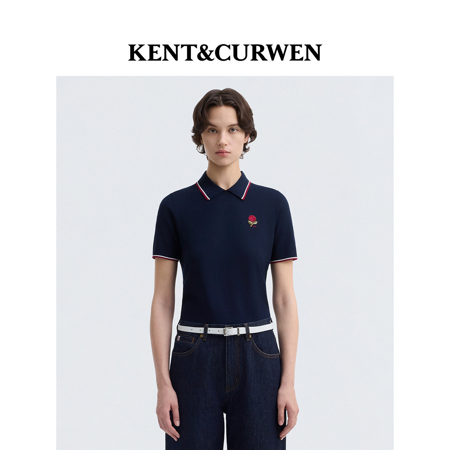 KENT&CURWEN肯迪文玫瑰系列26早秋新品棉混纺针织短袖女装POLO衫