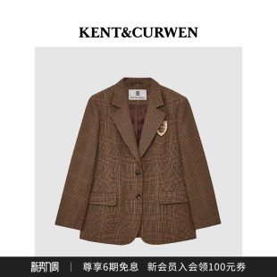 KENT&CURWEN 肯迪文年秋冬系列女士三狮徽章羊毛混纺西服外套