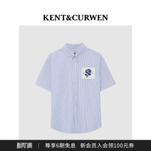衬衫 KENT&CURWEN 纯棉玫瑰刺绣条纹短袖 男士 肯迪文2026早春新品