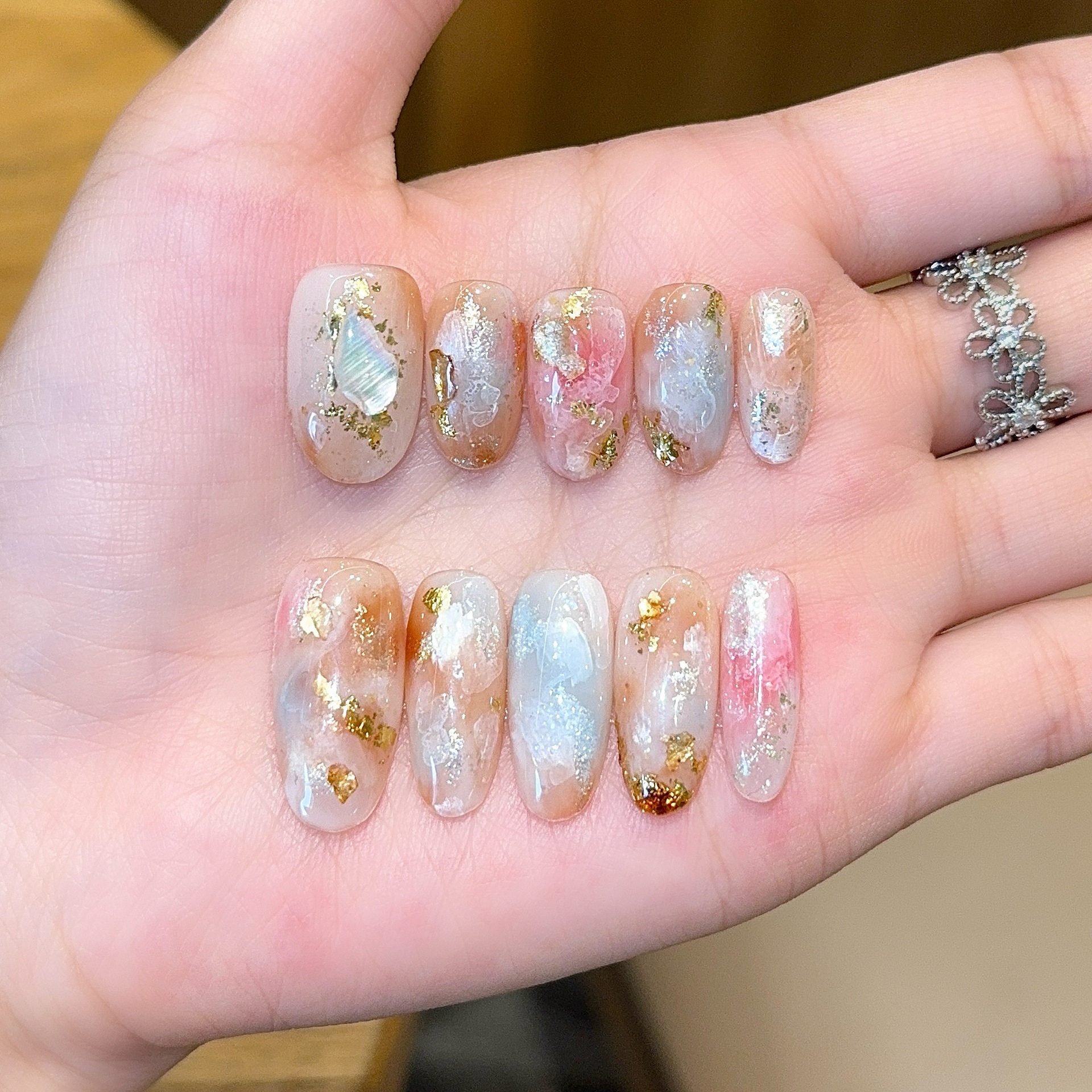 千繁【金箔流光】氛围感醋酸晕染高级纯手工穿戴甲美甲贴片假指甲