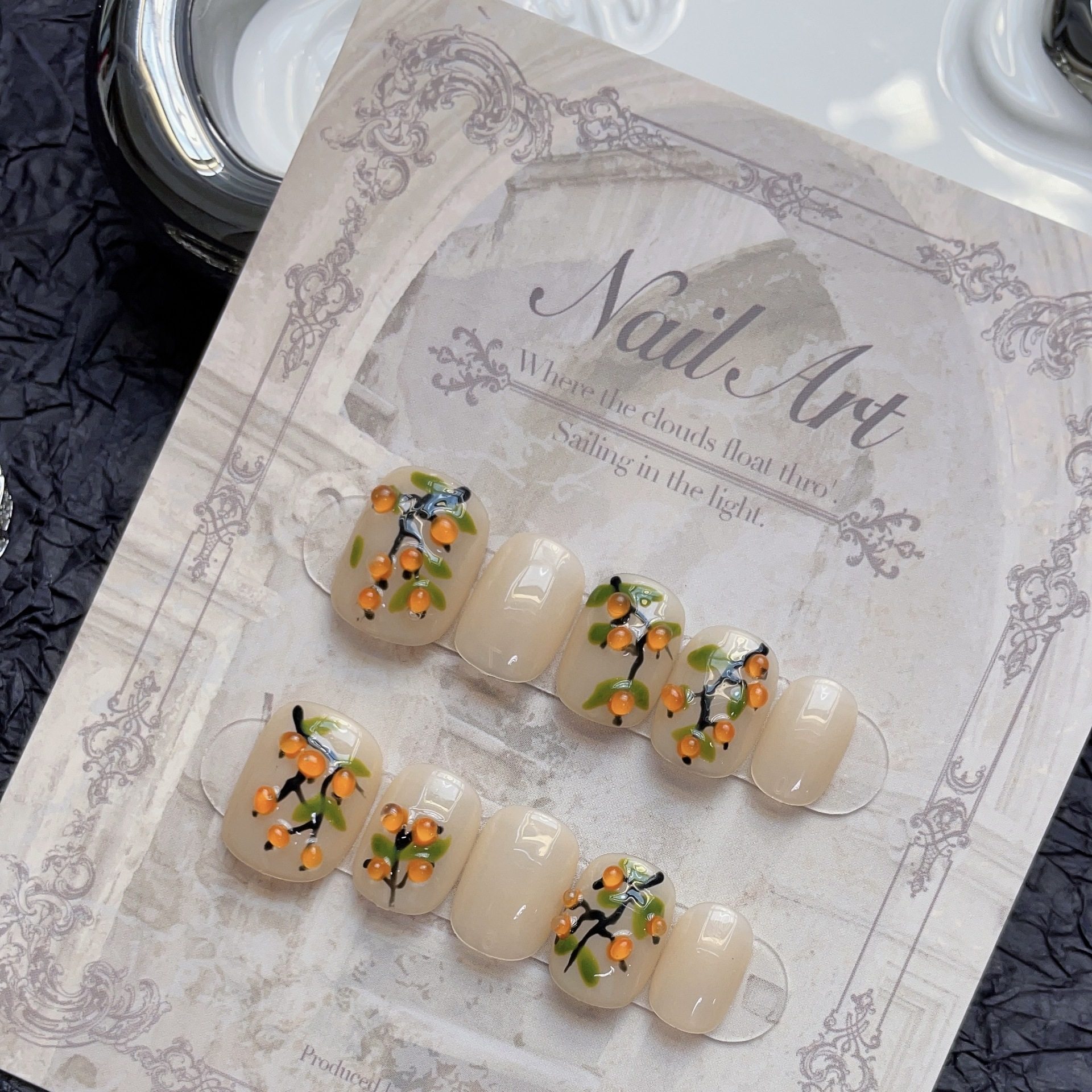 柿柿如意国风款重工立体水彩画纯手绘纯手工穿戴甲美甲,彩妆/香水/美妆工具,穿戴甲/甲片,淘宝优惠券,粉丝福利购,淘宝优惠卷