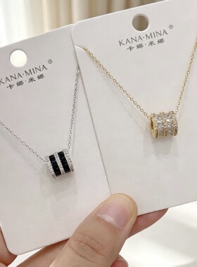 轻奢小蛮腰锆石项链女 黑白撞色滚筒锁骨链 小众高级感饰品批发