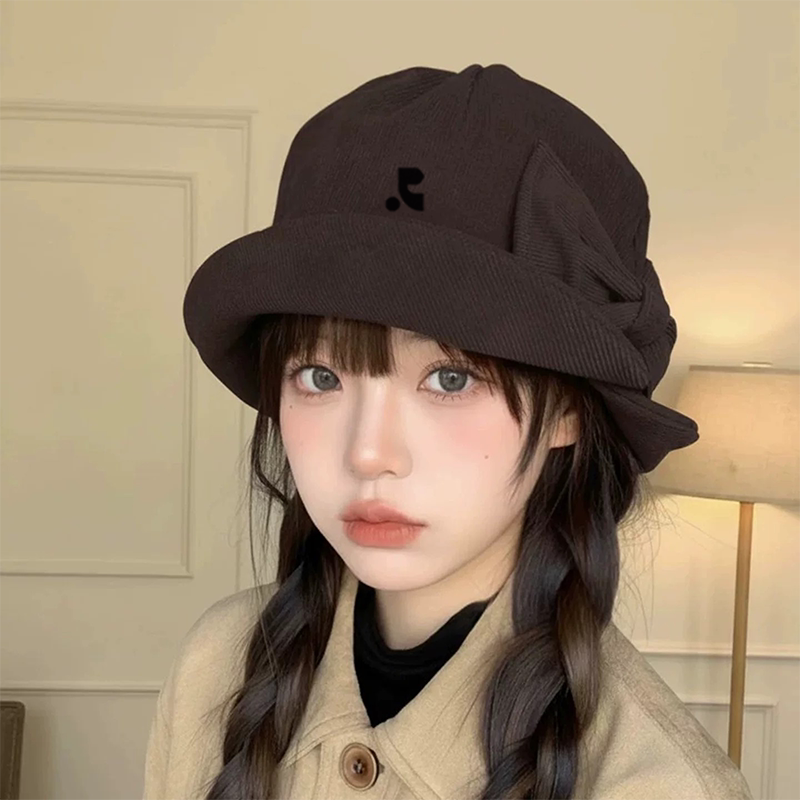 RR正品蝴蝶结灯芯绒渔夫帽女