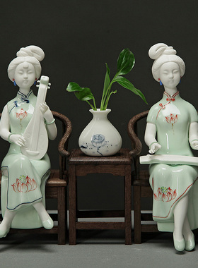 陶瓷中式风电视柜仕女工艺礼品